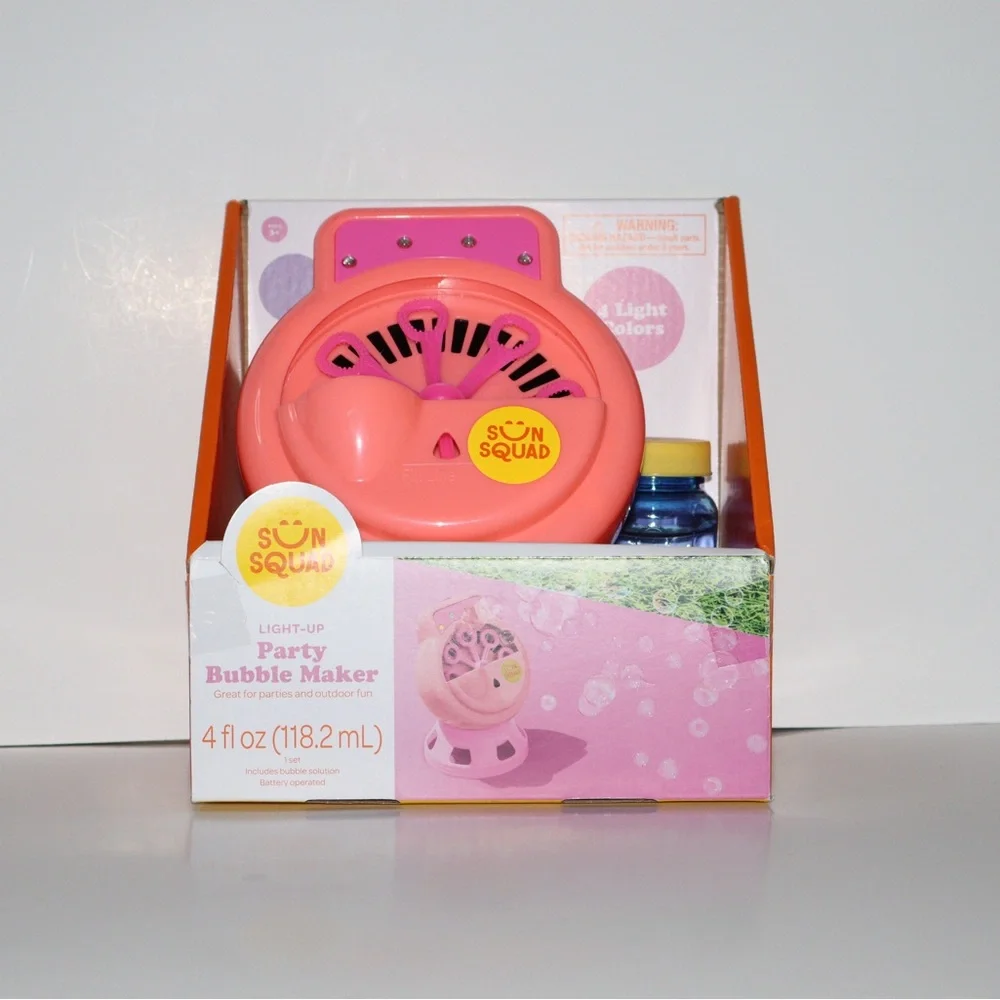 Pink Light-Up Party Bubble Maker Sun Squad New In Box Fun Outdoor Wet Summer